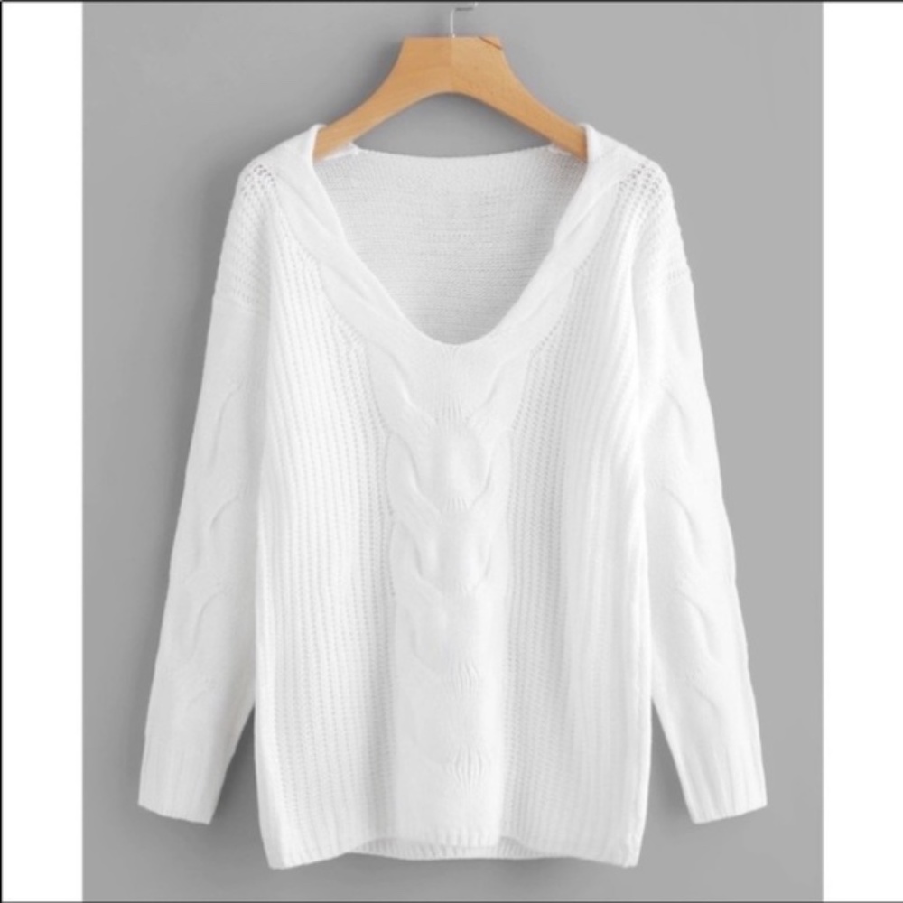 Off white fall autumn knit vneck sweater - Picture 4 of 9